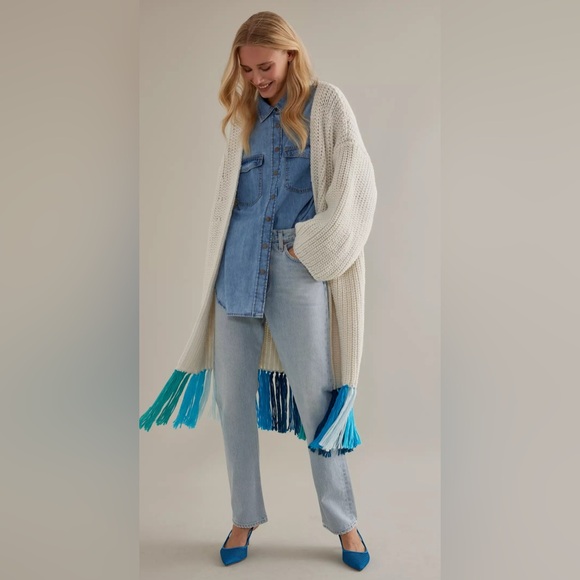 By Anthropologie Multicolor Fringe Duster Kimono Cardigan (One Size)